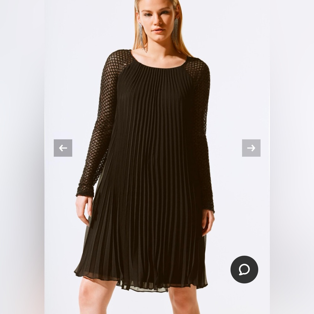 Joseph Ribkoff Black Pleated Midi Dress with Sequin Sleeves - Picture 8 of 15